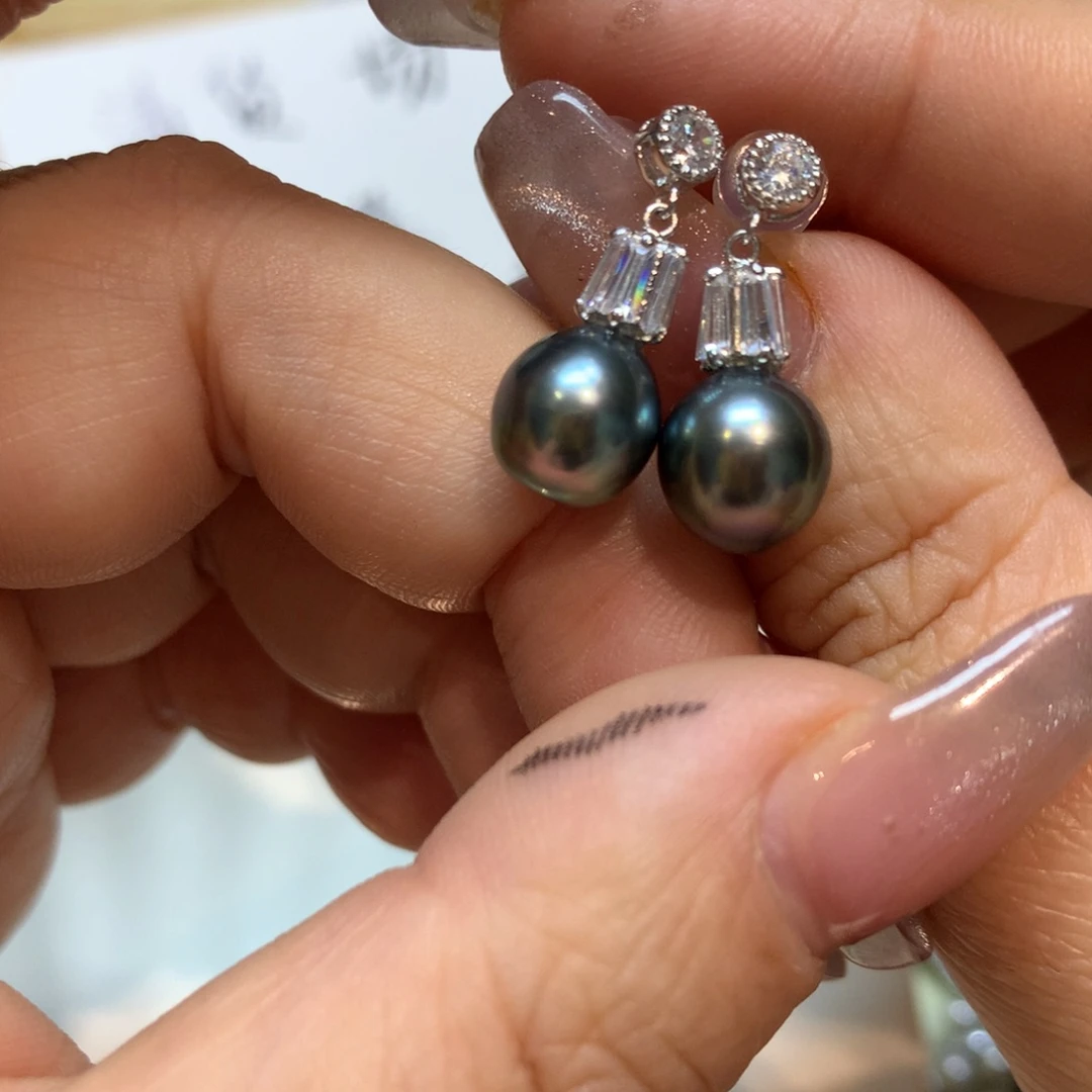 海水珍珠耳饰银S925镶嵌