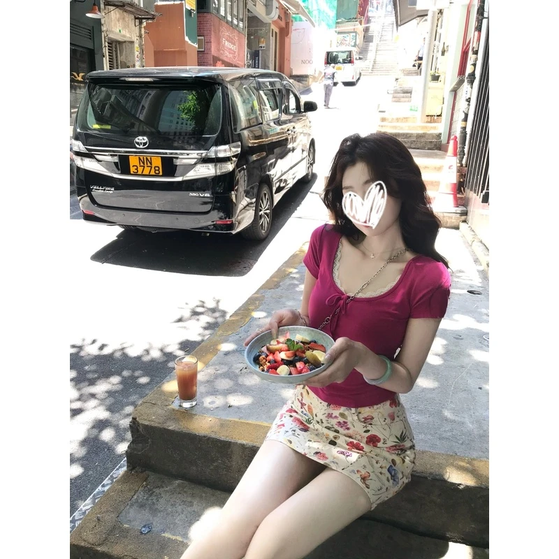 【野玫甜酒】夏日气质明媚显白假两件短袖上衣显瘦纯欲t恤女