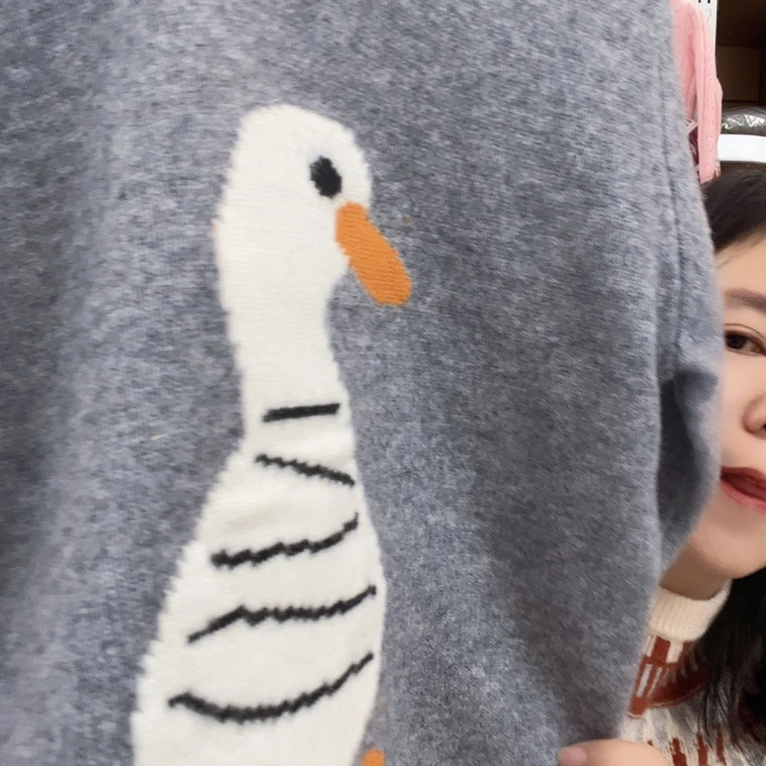 儿童小鸭子羊毛衫灰色170
