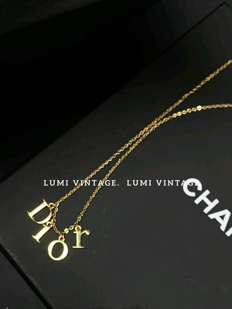 95新 DIOR/迪奥 金色经典吊坠logo项链97181056