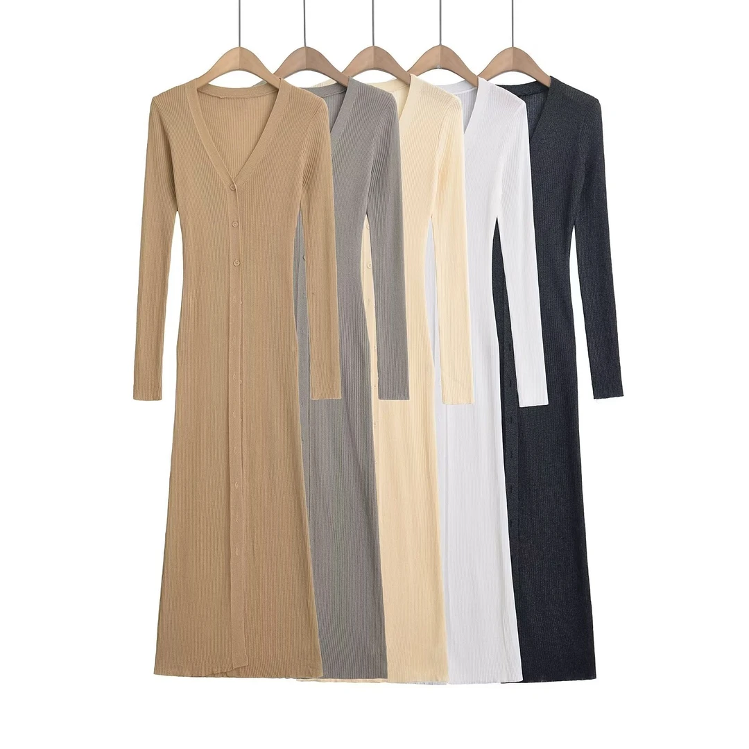 欧美风夏季辣妹款深V领多扣针织开衫长袖亮闪闪超长开衫防晒衣