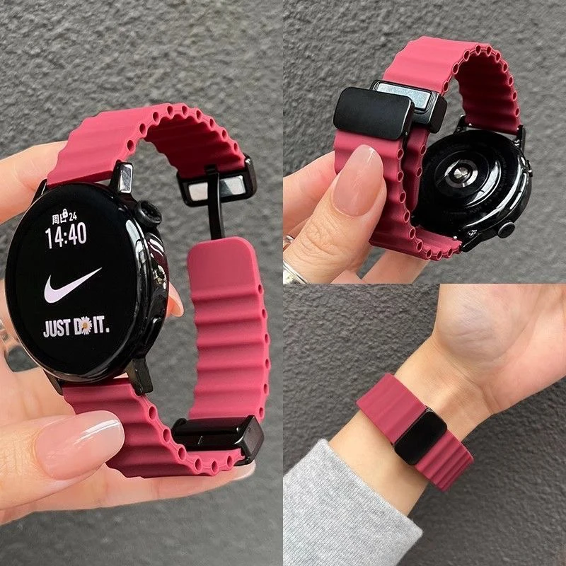 海洋硅胶运动磁吸扣适用华为GT5表带gt4/3pro/watch4透气5pro腕带
