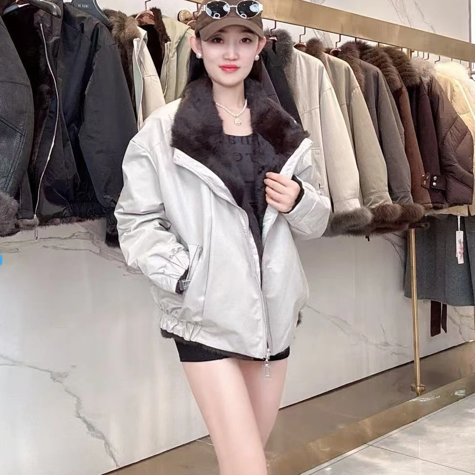 1198新款休闲气质两面穿兔毛皮毛一体短款时尚百搭女士皮草