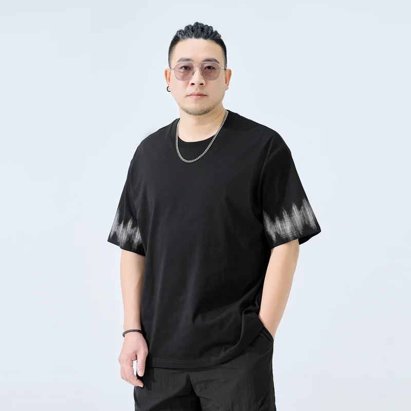 半墨大码男装宽松薄款圆领套头T恤夏季新款胖子男士200-300斤0368