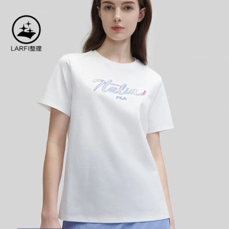 斐乐女士针织短袖2024夏新款时尚休闲舒适刺绣T恤F11W424105F