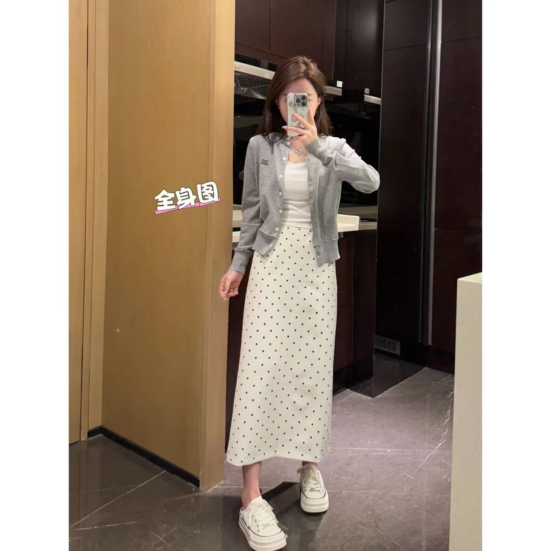波点裙+开衫 小允姐姐2025新款气质高级经典波点波点裙+开衫套装