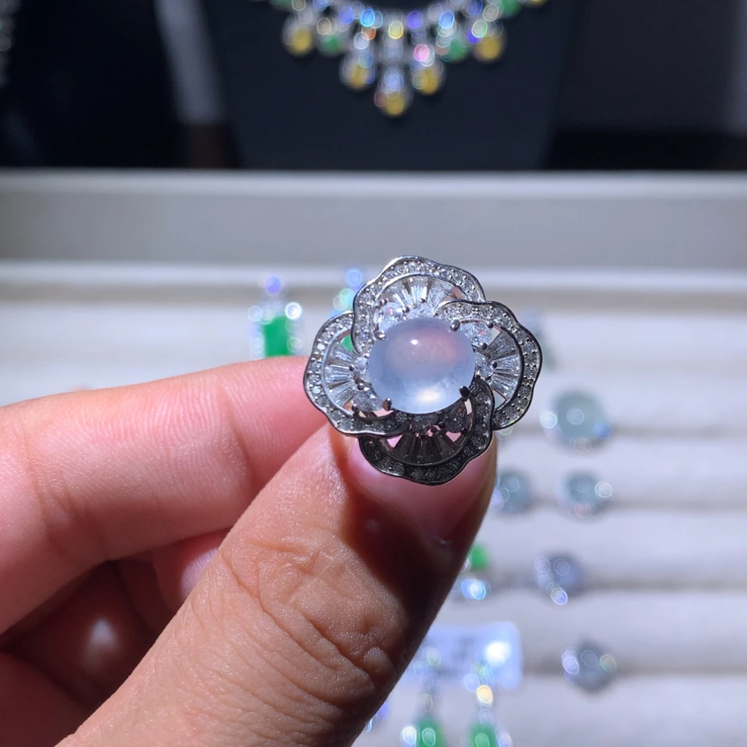 银S925镶嵌翡翠耳饰85