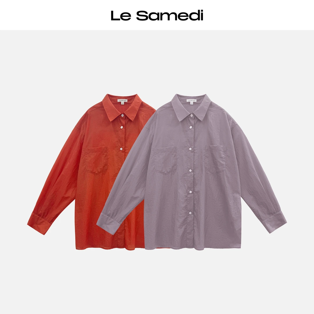 Le Samedi【微醺衬衫】朦胧美学 微透感城市吸氧风轻薄贴袋长袖衬衫