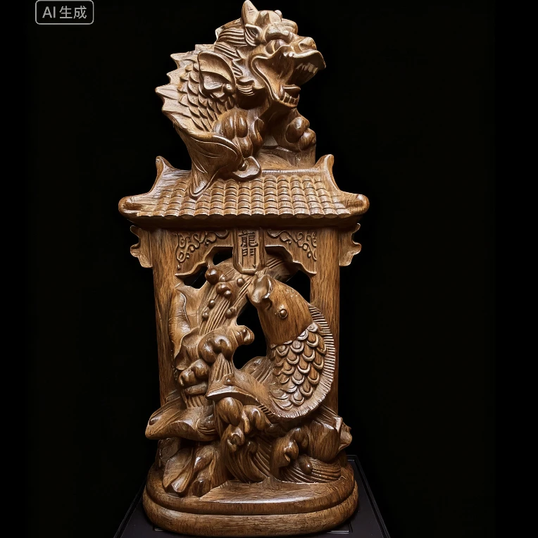 大号鱼跃龙门天然越南老料木雕摆件，香味纯正28厘米高居家摆件