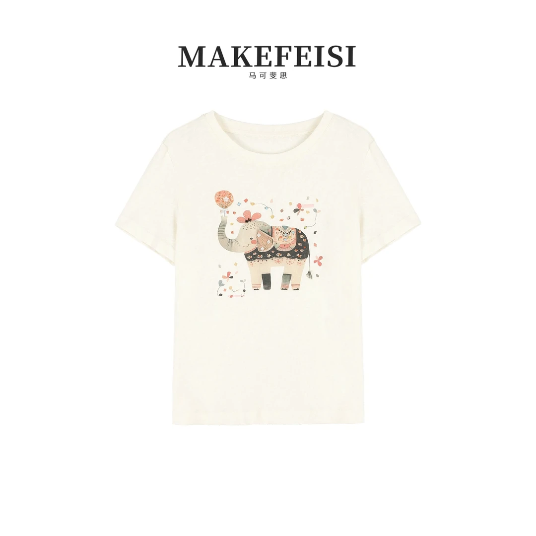 彩象拾趣|重工钉珠印花短袖T恤SY926