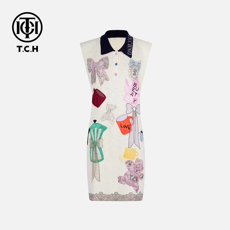 TCH私服烫钻工艺新时尚淑女百搭潮流连衣裙女T75B30E5117轻奢tch