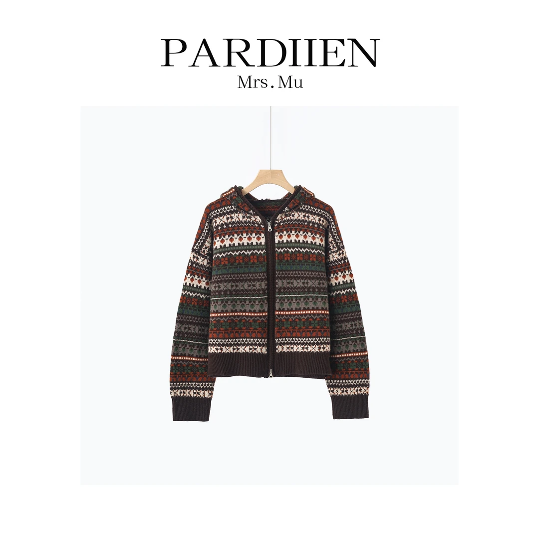 【北总严选】帕迪恩宽松拼色民族风拉链连帽开衫25PD-P2648