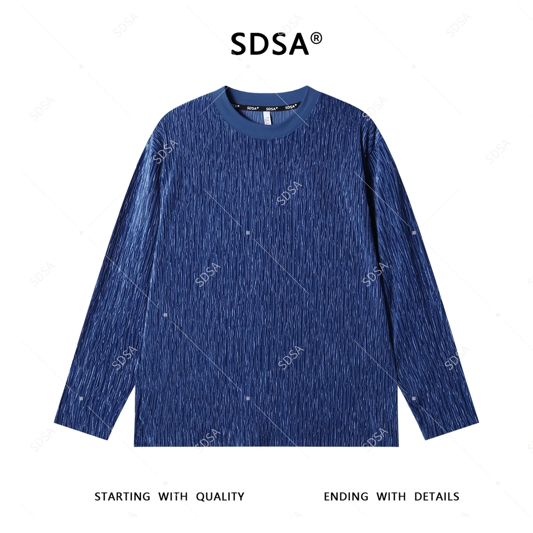 SDSA男士2025新款轻奢痞帅男装美式简约植绒设计圆领长袖T恤潮牌