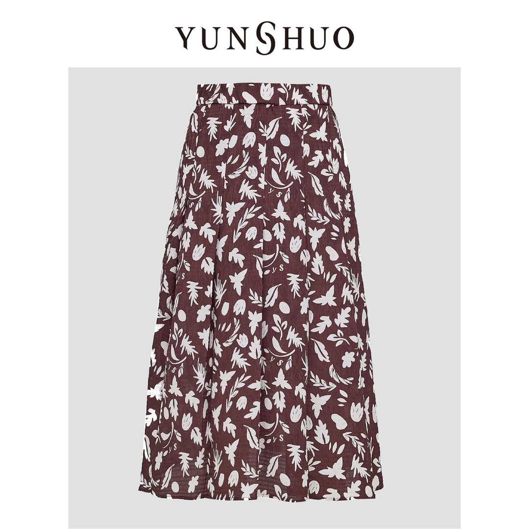 允硕夏季新品时尚女装A字版型气质高腰长款休闲碎花半身裙229167