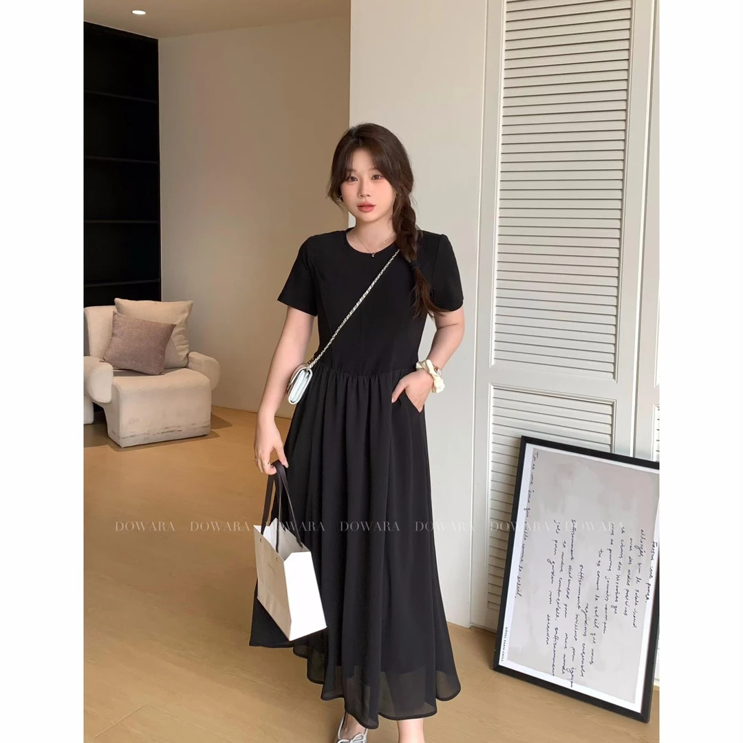 现货6018D大婉酱微胖定制夏季连衣裙设计感小众收腰显瘦长款A字裙