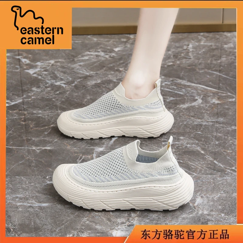 东方骆驼2025夏季女鞋新款休闲一脚蹬运动鞋女士透气软底飞织潮鞋
