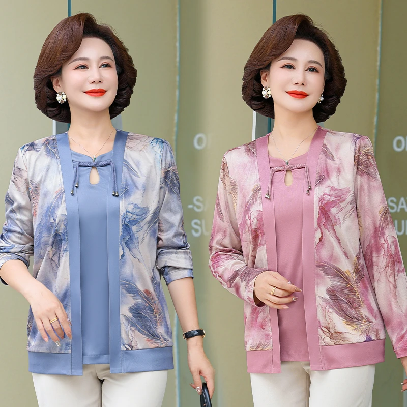2025新款妈妈春夏时尚休闲长袖小衫上衣 aa5899