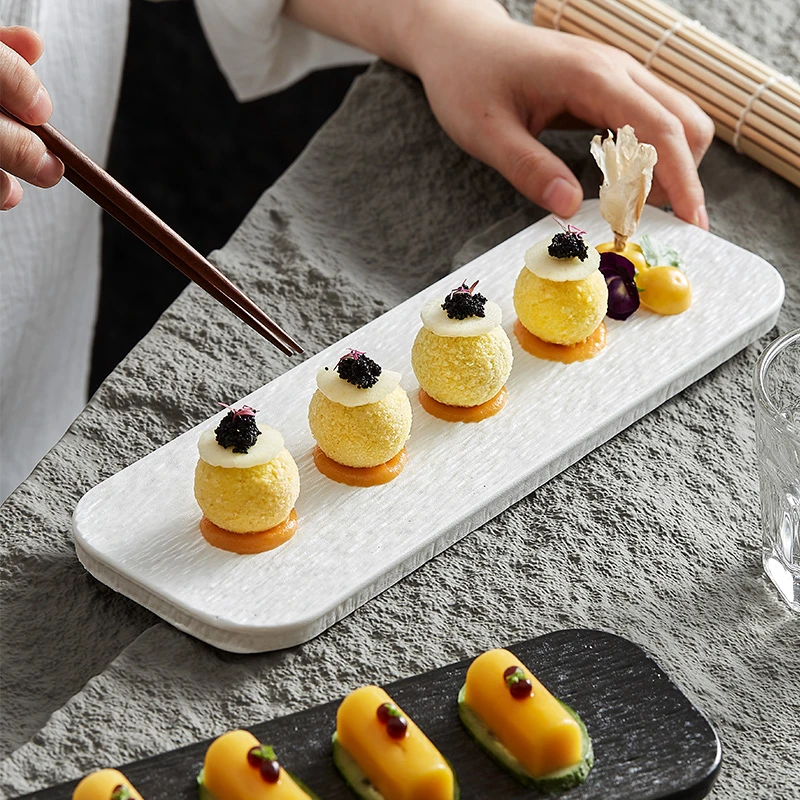 日式寿司盘子长条盘点心盘石纹磨砂平板盘西餐盘刺身盘长碟子陶瓷