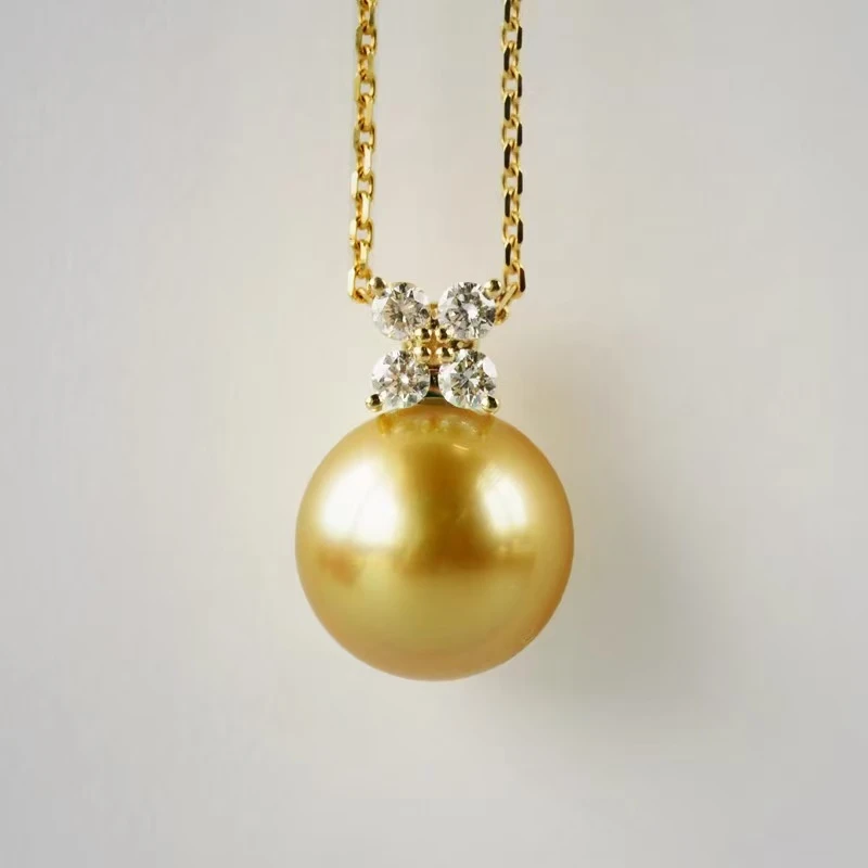 兰享 18k金海水南洋金珠四叶草吊坠10-11mm（赠银链）