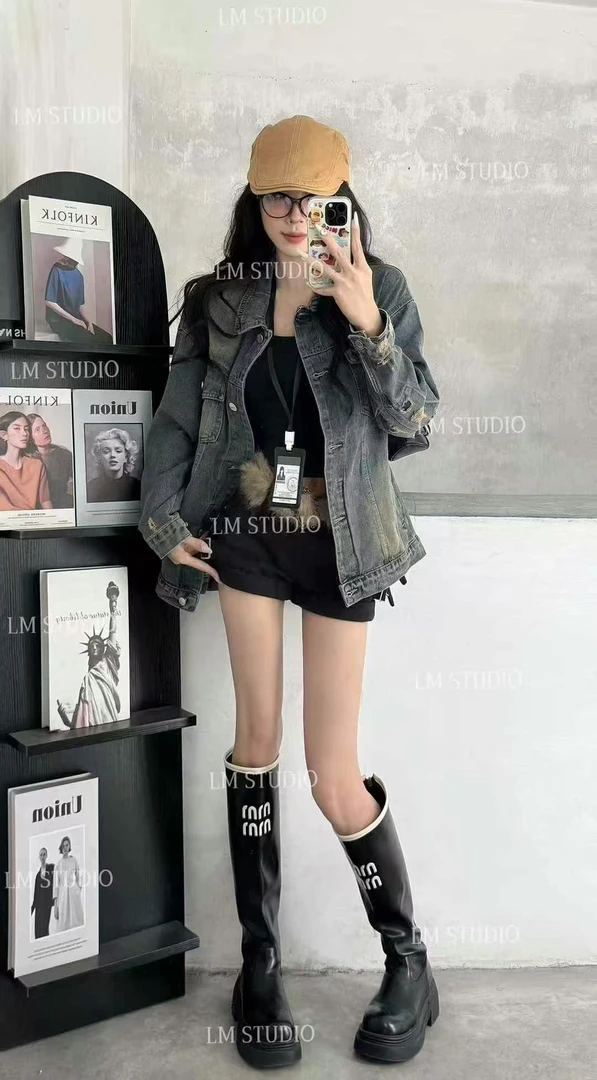 【肉总】复古磨破牛仔翻领外套