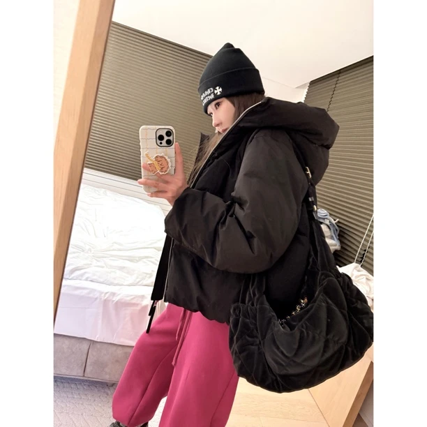 【抗寒天花板】冬季保暖拉链黑色连帽羽绒服