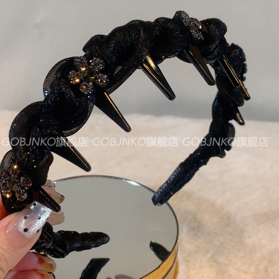 GOBJNKO原创设计女日韩小花朵复古风发箍秋冬简约百搭黑色头箍女