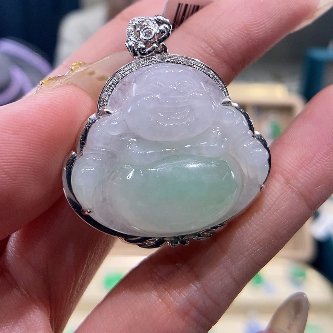 翡翠吊坠(不含链)18K金镶嵌佛公