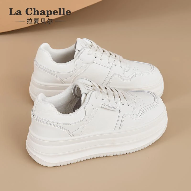 拉夏贝尔小白鞋女2025年春季新款厚底增高时尚百搭透轻便休闲板鞋