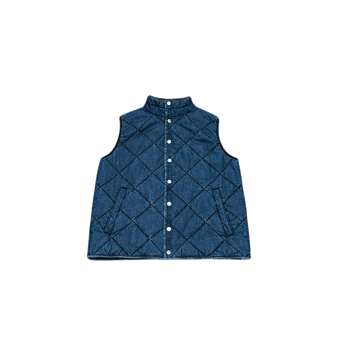 【大圈】水洗牛仔菱格双面穿女棉服马甲外套格纹秋冬保暖YQC000041