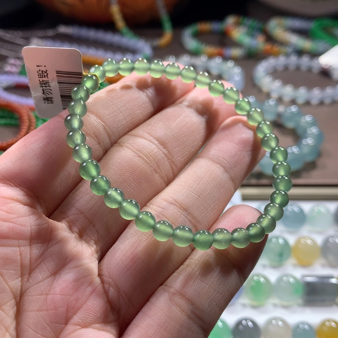 翡翠未镶嵌手链高冰玻橄榄绿手串卡4.8