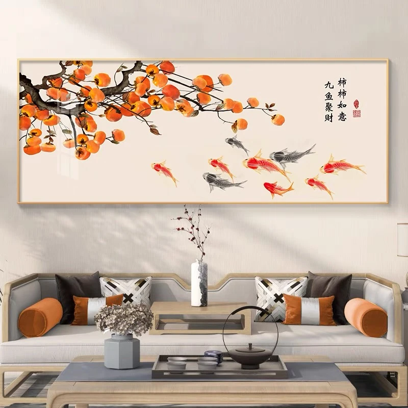 （事事如意横幅）客厅沙发背景壁画办公室晶瓷晶钻带灯装饰挂画