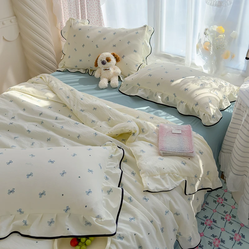 【夏被四件套】A类皱皱双层纱夏被床单花边四件套公主风空调被套件
