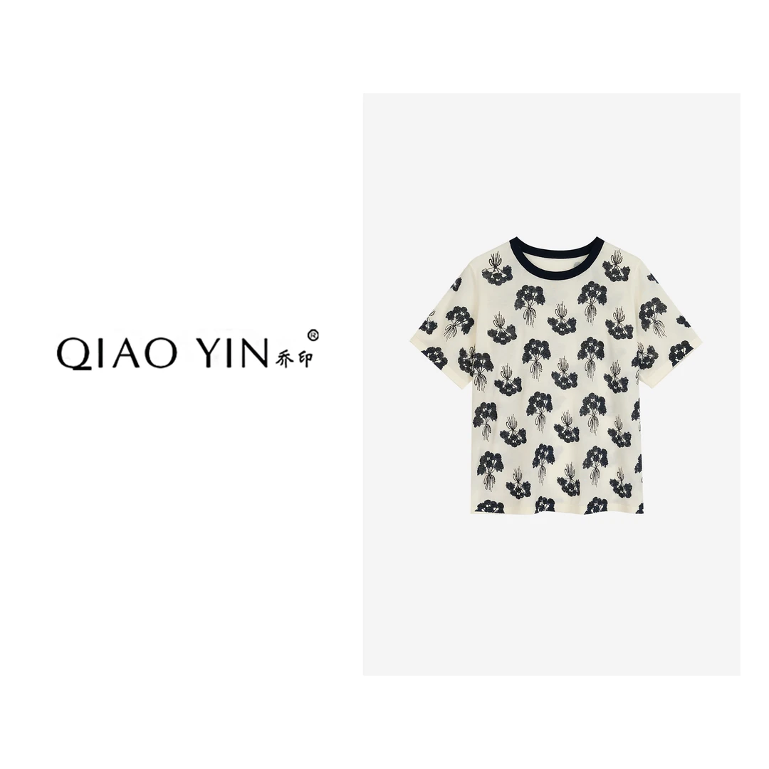 QIAO YIN"小衫“时尚休闲夏季印花圆领满印QY27513