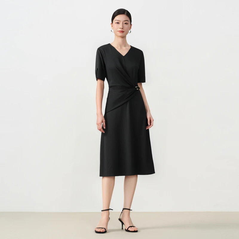 敦奴dunnu长款新款连衣裙修身显瘦轻奢黑色气质裙子夏季FU250939