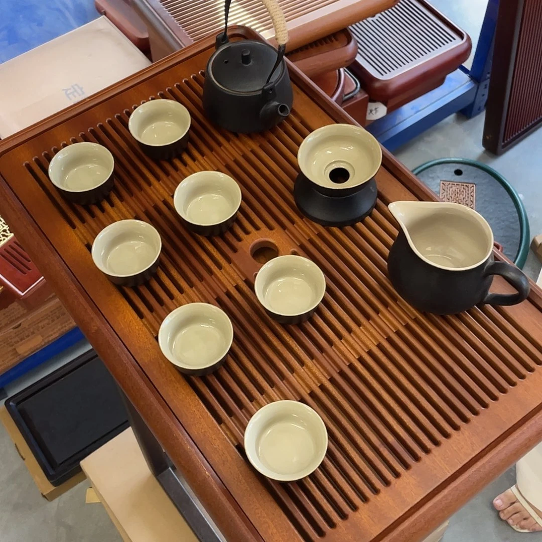 大号雅致黄+黑陶茶具11件套