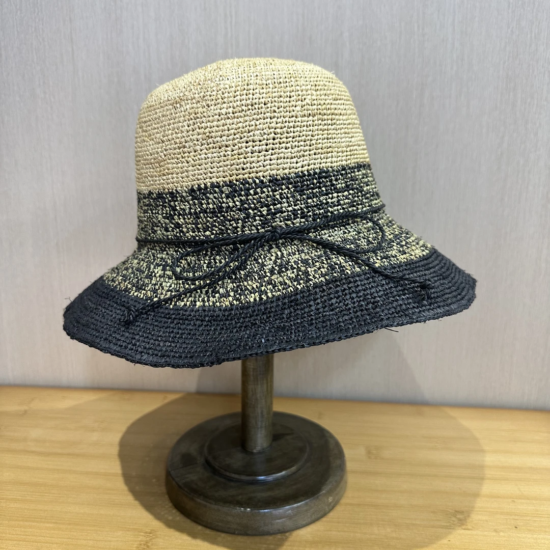 拉菲草帽子渔夫帽夏季女草帽时尚黑色编织草编百搭夏天小清新凉帽