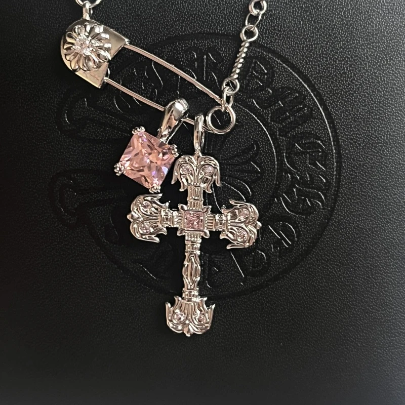 钛钢锆石项链 方糖十字架潮流火焰十字架高保色女辣妹项链