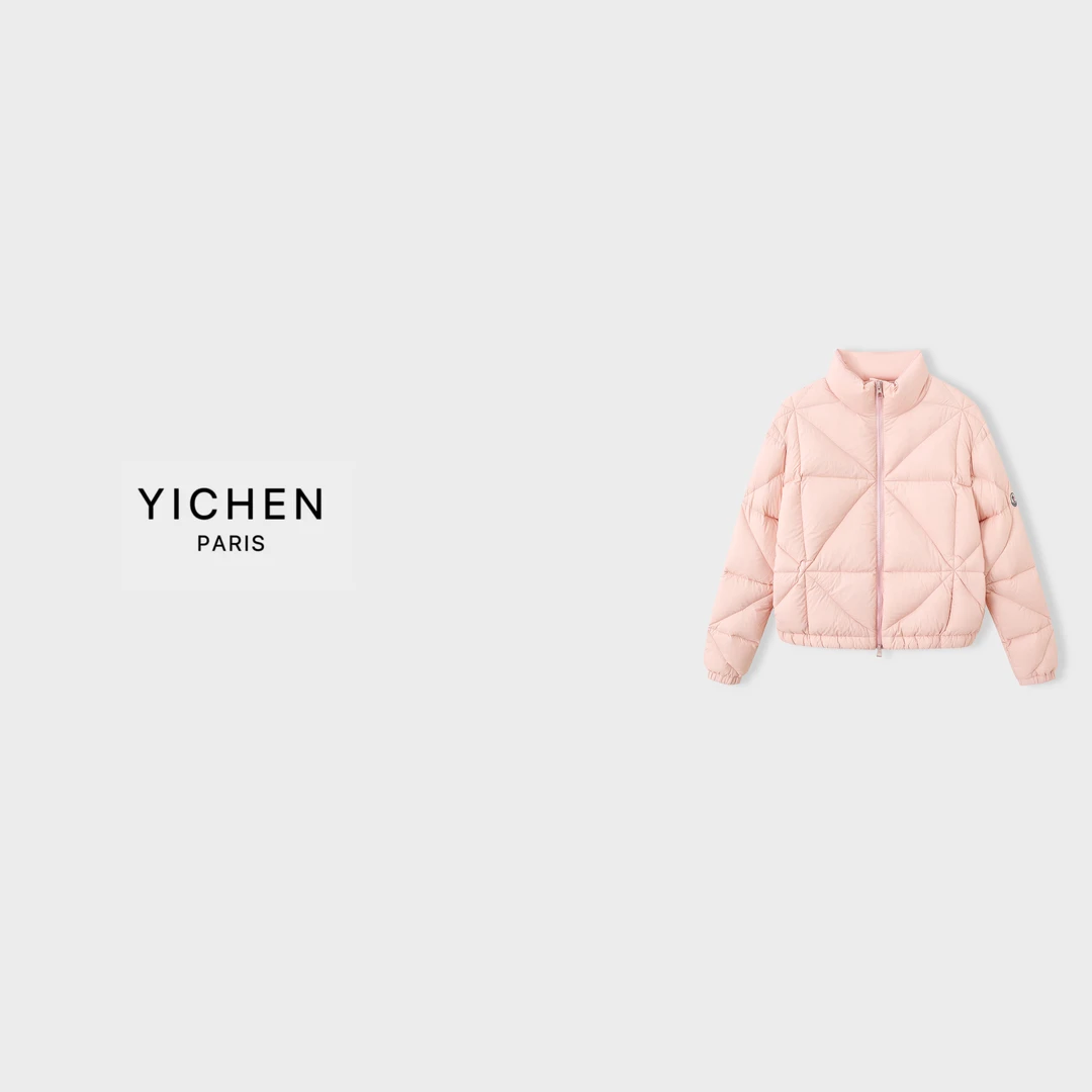 YC 浅粉色菱格压纹立领短款羽绒服-4124