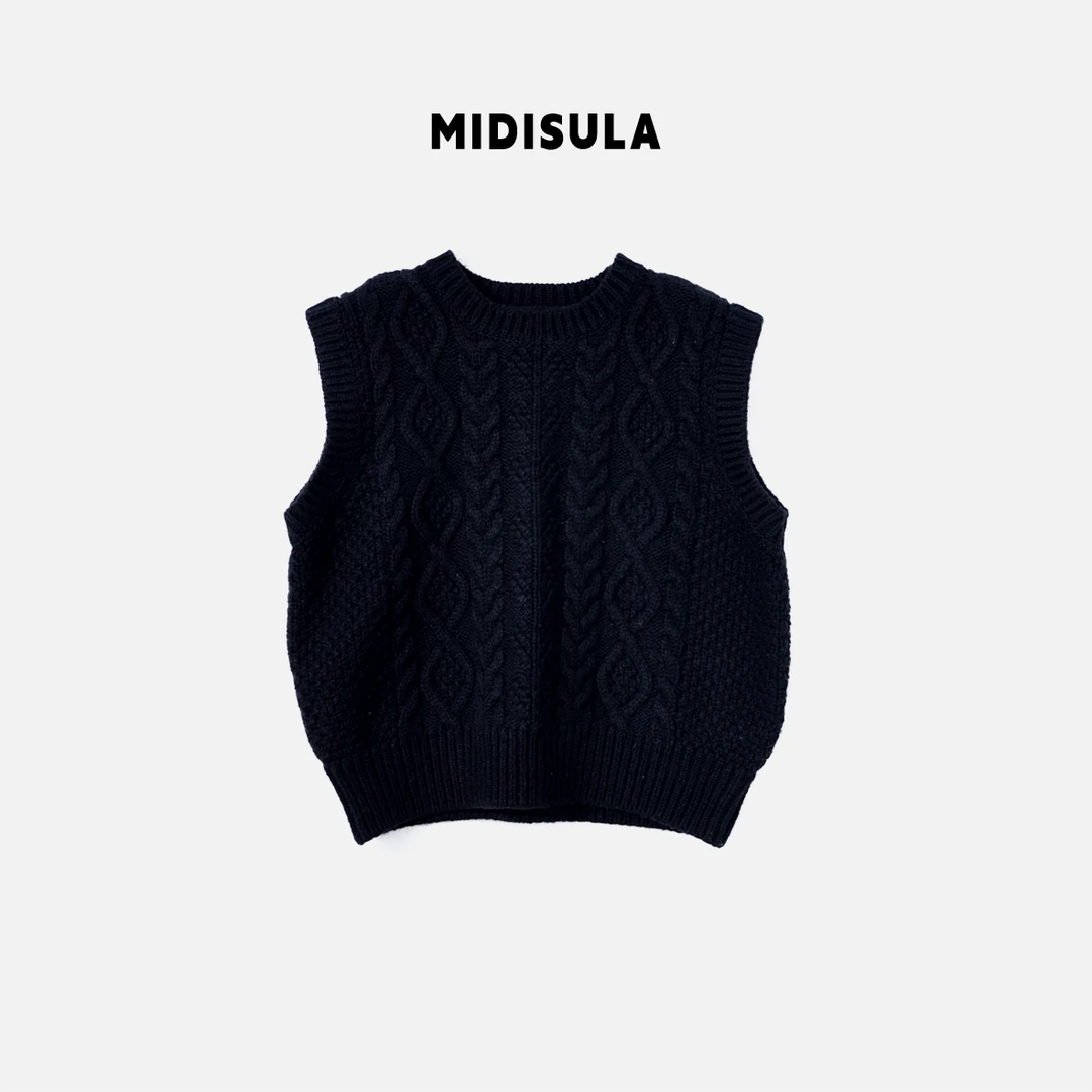 【H.MDSL】秋冬新款圆领麻花设计时尚百搭针织背心#2120菱形纹