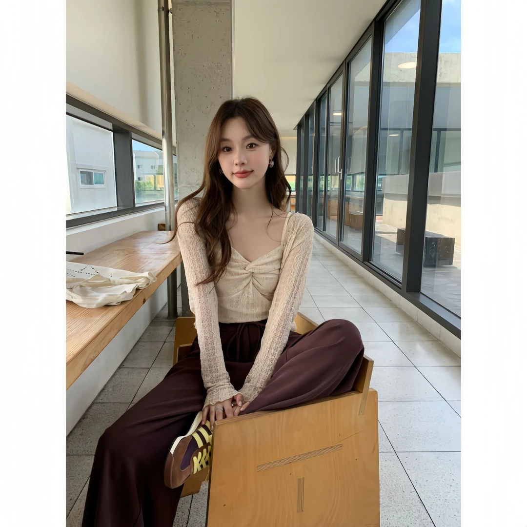 NEWOPEN 春季纯欲风镂空针织衫女背心开衫两件套F1606