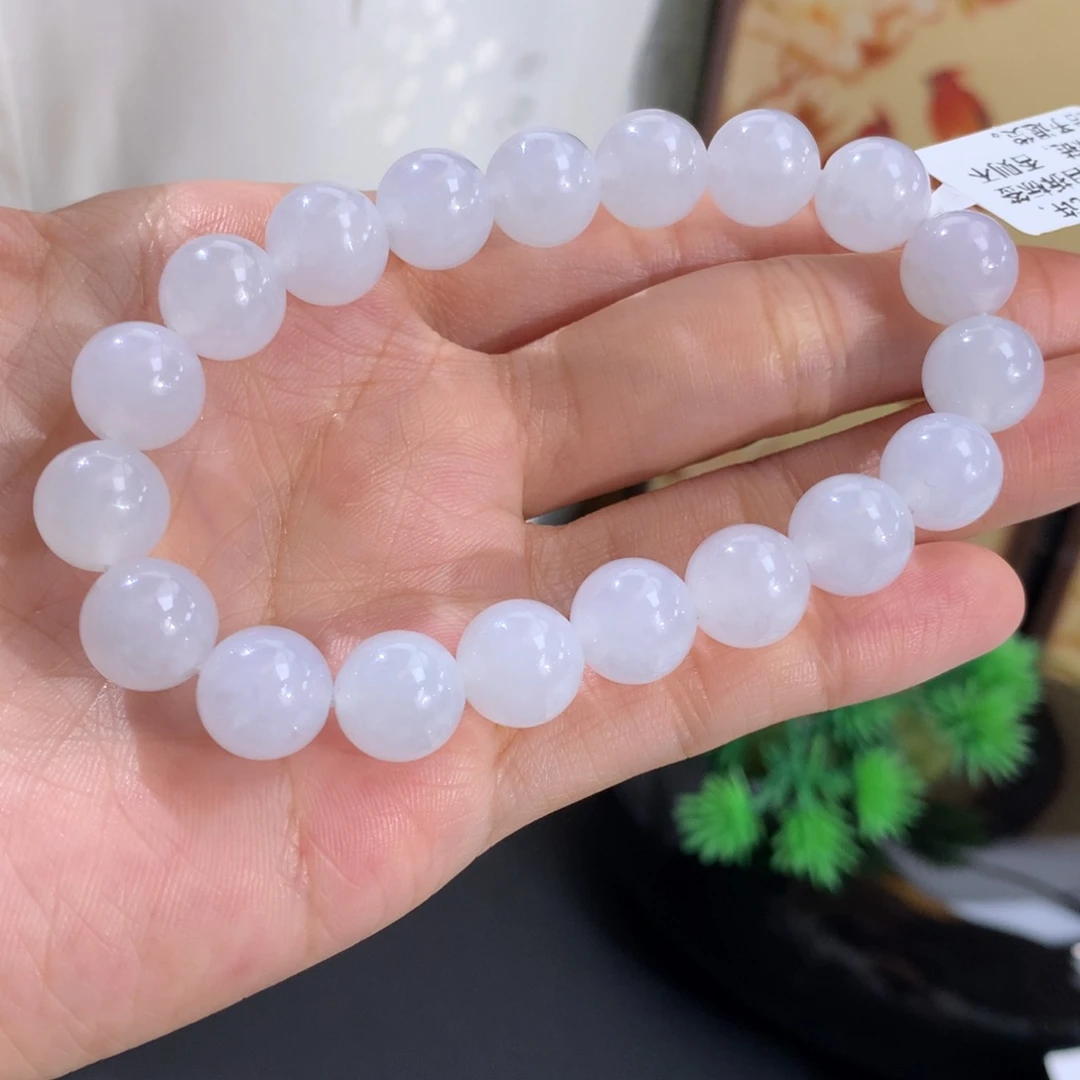 翡翠未镶嵌手串卡9.9胶润白冰手串