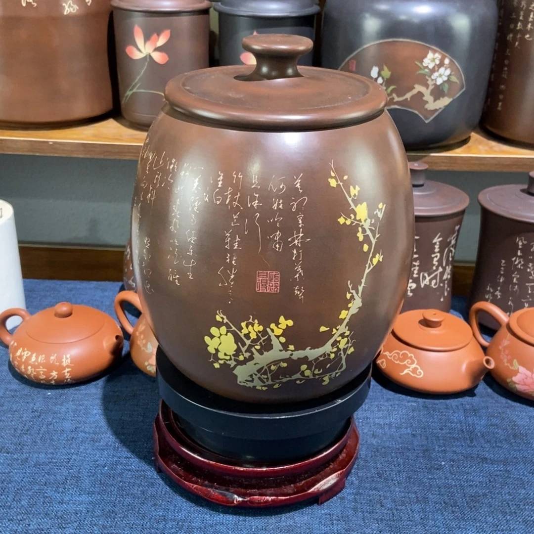 2建水紫陶手工精磨醒茶罐