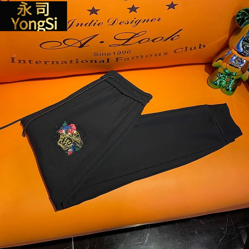 欧洲站高端刺绣运动休闲裤男潮牌潮流修身2025秋冬新款男士束脚裤