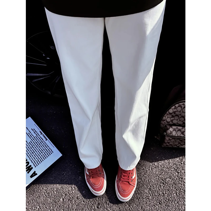 cleanfit白色牛仔裤男款春秋美式垂感裤子潮牌窄版修身直筒微喇裤