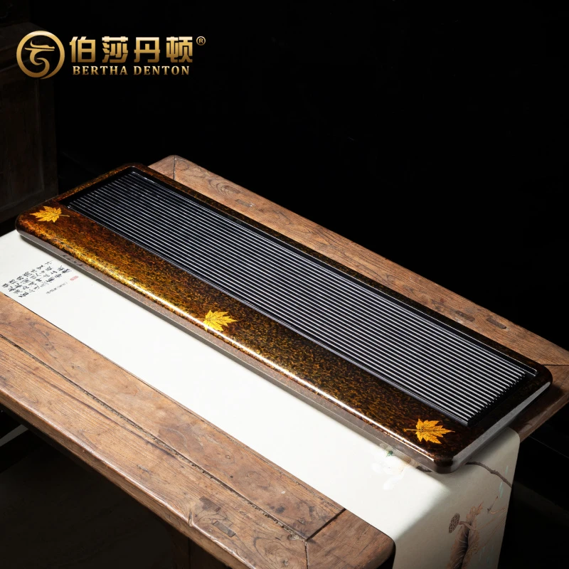 手工重竹大漆飘漆枫叶茶盘长方形茶托盘家用可干湿两用大号茶台