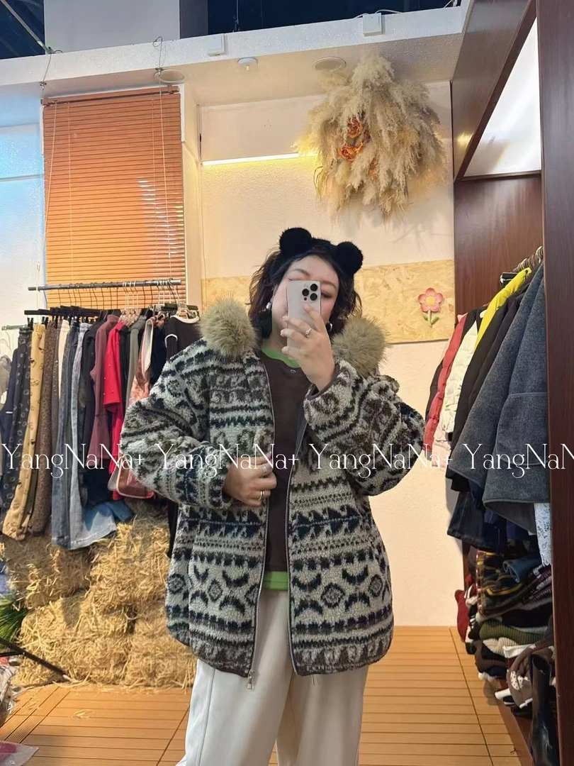 百搭大版时尚休闲潮流设计师加厚费尔岛大毛毛领外套5131卡码拍小