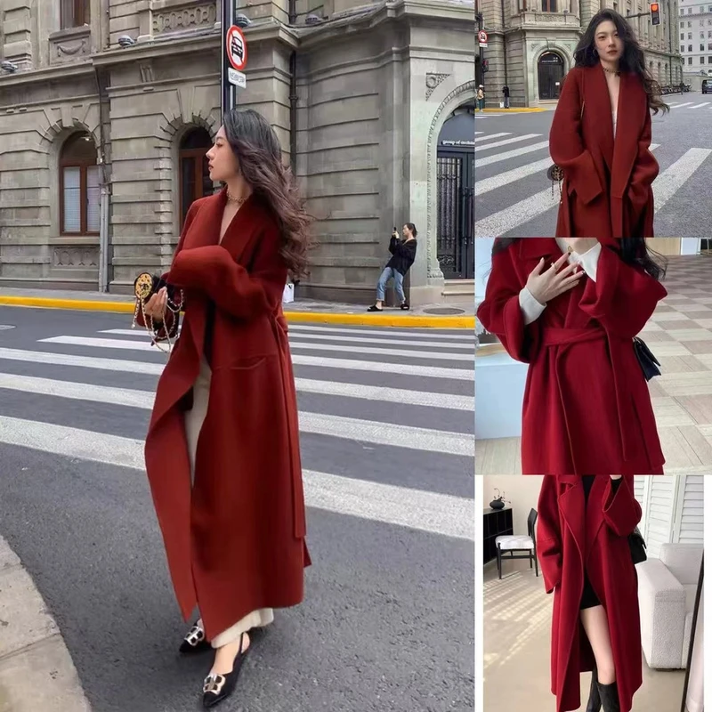 A01-100双面呢子大衣女秋冬款气质韩版高级感宽松中长款毛呢外套