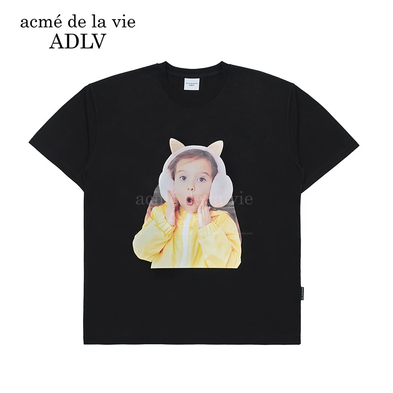ADLV女孩印花短袖T恤娃娃脸百搭宽松男女士同款夏天夏季圆领潮牌