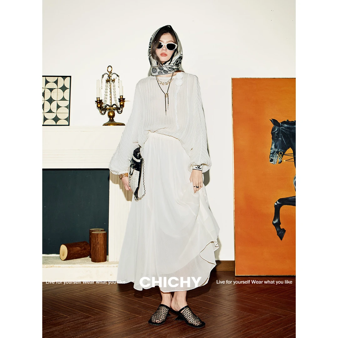 【宠粉专属】CHICHY千金文艺风轻薄飘逸设计感半裙CW5C001252