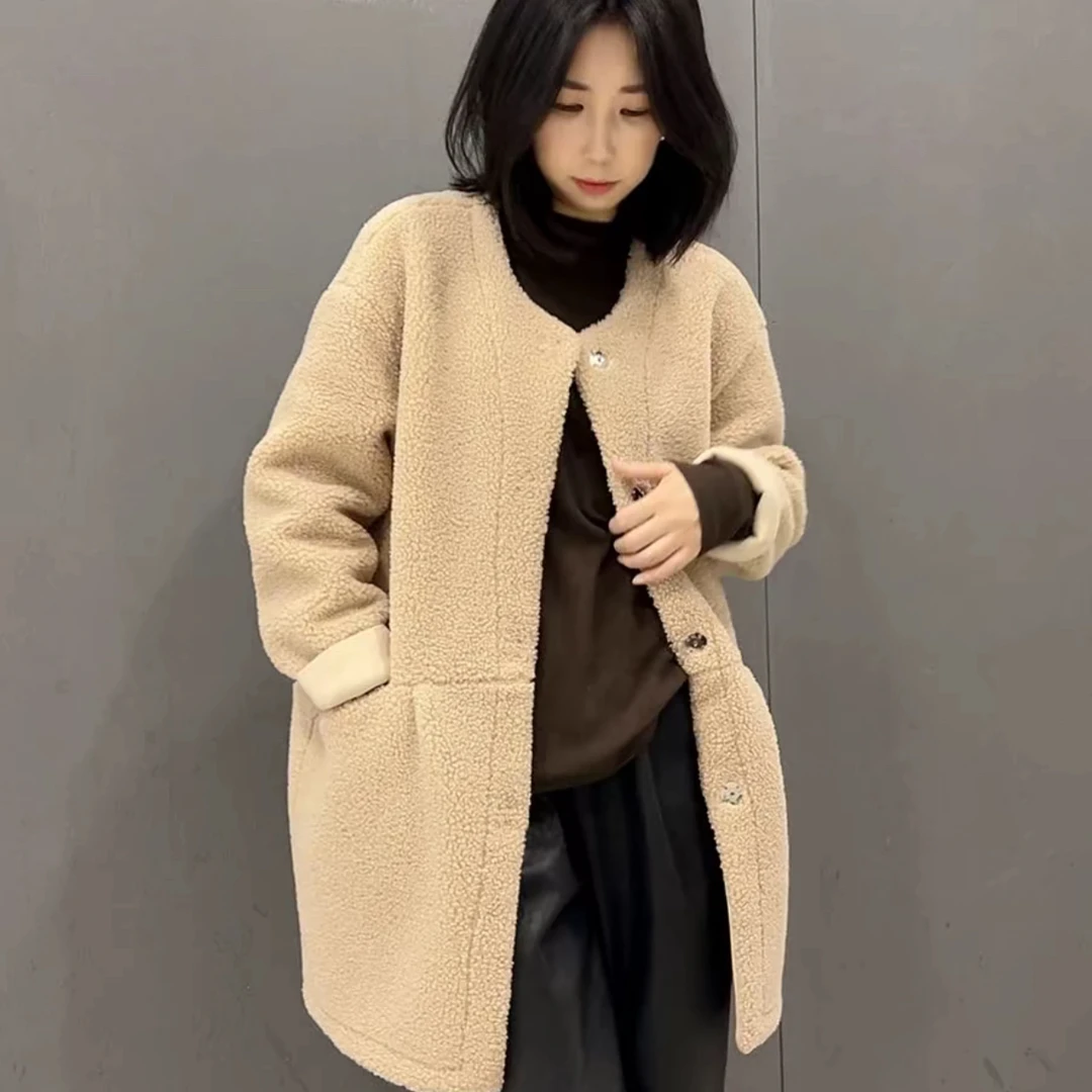 1936秋冬中长款韩版圆领加厚外套